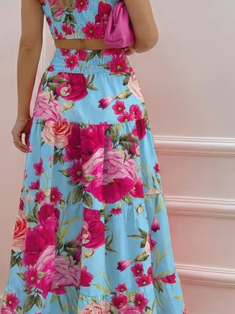 ๐HOST PICK Style Spotlight ๐Floral ๐ธ2 pc Skirt in Bright Pink on Sky Blue set - Picture 6 of 6